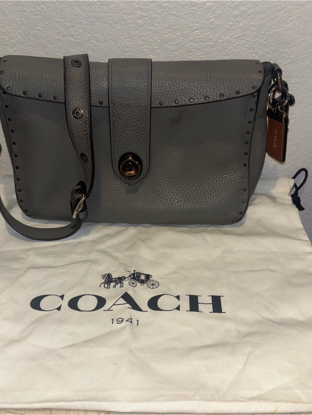 Coach 1941 Page 27 With Rivets Heather Grey Pebbled Leather Purse Shoulder Bag